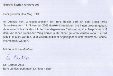 Hohenberg - und der Geist der Styrian Spirit - Anmeldeverzeichnis der Styria Airways - Teil 2