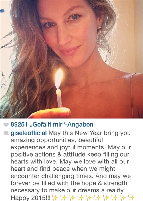 Gisele Bündchen sendet schöne Wünsche für das neue Jahr
Foto: Instagram