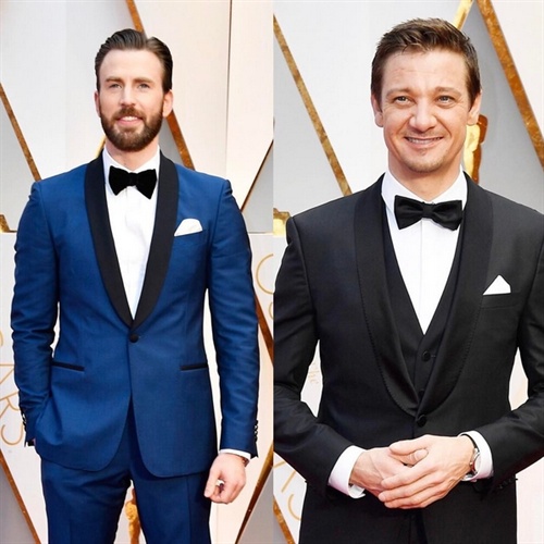 Chris Evans in Ferragamo and Jeremy Renner in Hugo Boss