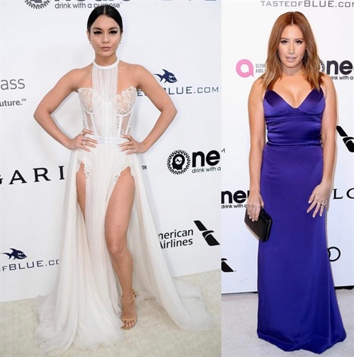 Vanessa Hudgens in Kristian Aadnevik and Ashley Tisdale in Narciso Rodriguez