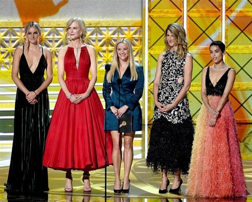 BigLittleLies actresses Shailene Woodley Nicole Kidman Reese Witheespoon Laura Dern and Zoe Kravitz present TheCrown actor John Lithgow with Supporting Actor in a Drama Series.