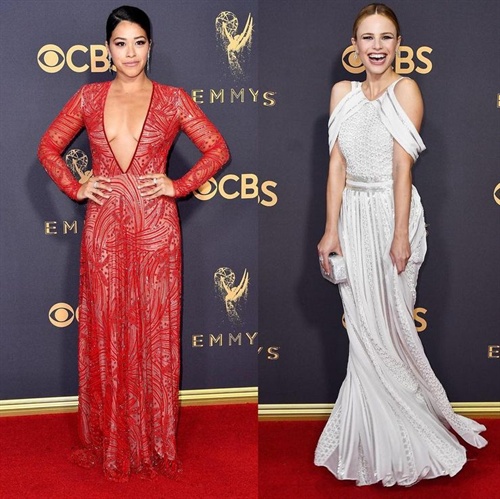 Gina Rodriguez in Naeem Khan and Halston Sage in Zac Posen