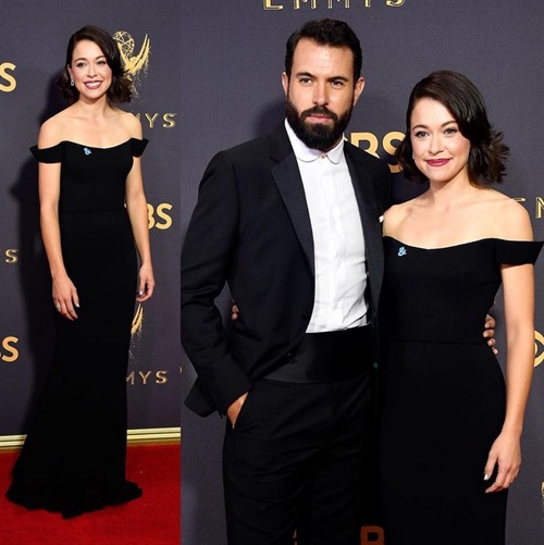 Tatiana Maslany in Reem Acra alongside boyfriend Tom Cullen