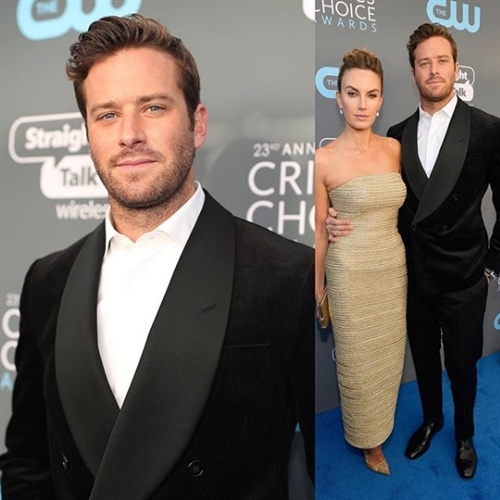 Armie Hammer in Ralph Lauren alongside wife Elizabeth Chambers in John Paul Ataker