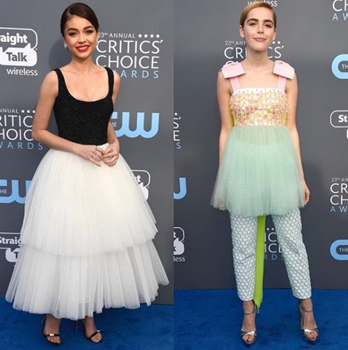 Sarah Hyland in Naeem Khan and Kiernan Shipka in Delpozo both look stunning at the Critics Choice Awards!