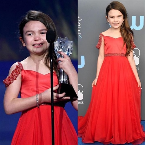 Seven-year-old Brooklynn Prince tears up while accepting her award for her work in The Florida Project