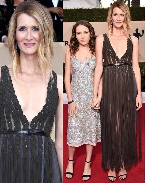 Laura Dern in Dior alongside daughter Jaya Harper