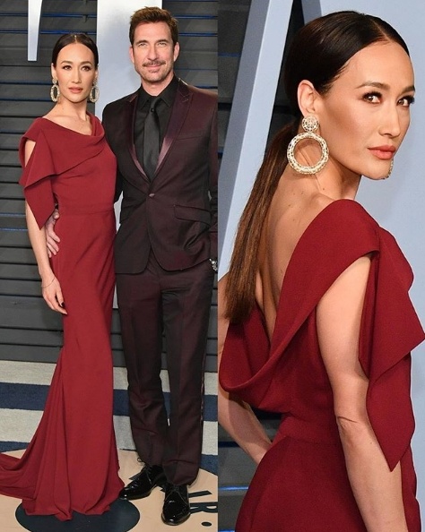 Maggie Q in Zac Posen alongside boyfriend Dylan McDermott