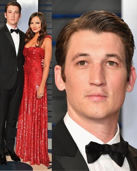 Miles Teller with fiancée Keleigh Sperry - both in Valentino