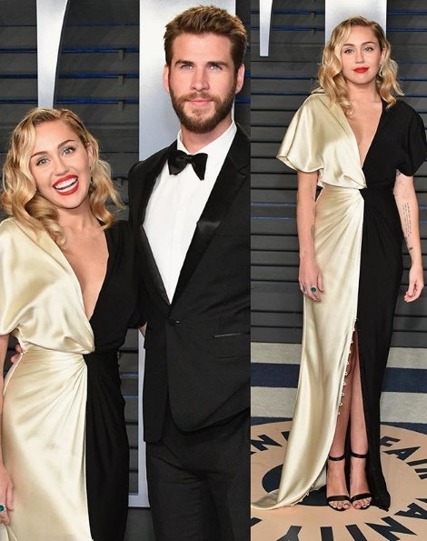 Miley Cyrus in Prabal Gurung with fiancé Liam Hemsworth