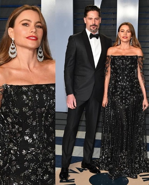 Sofia Vergara in Ralph and Russo alongside husband Joe Manganiello